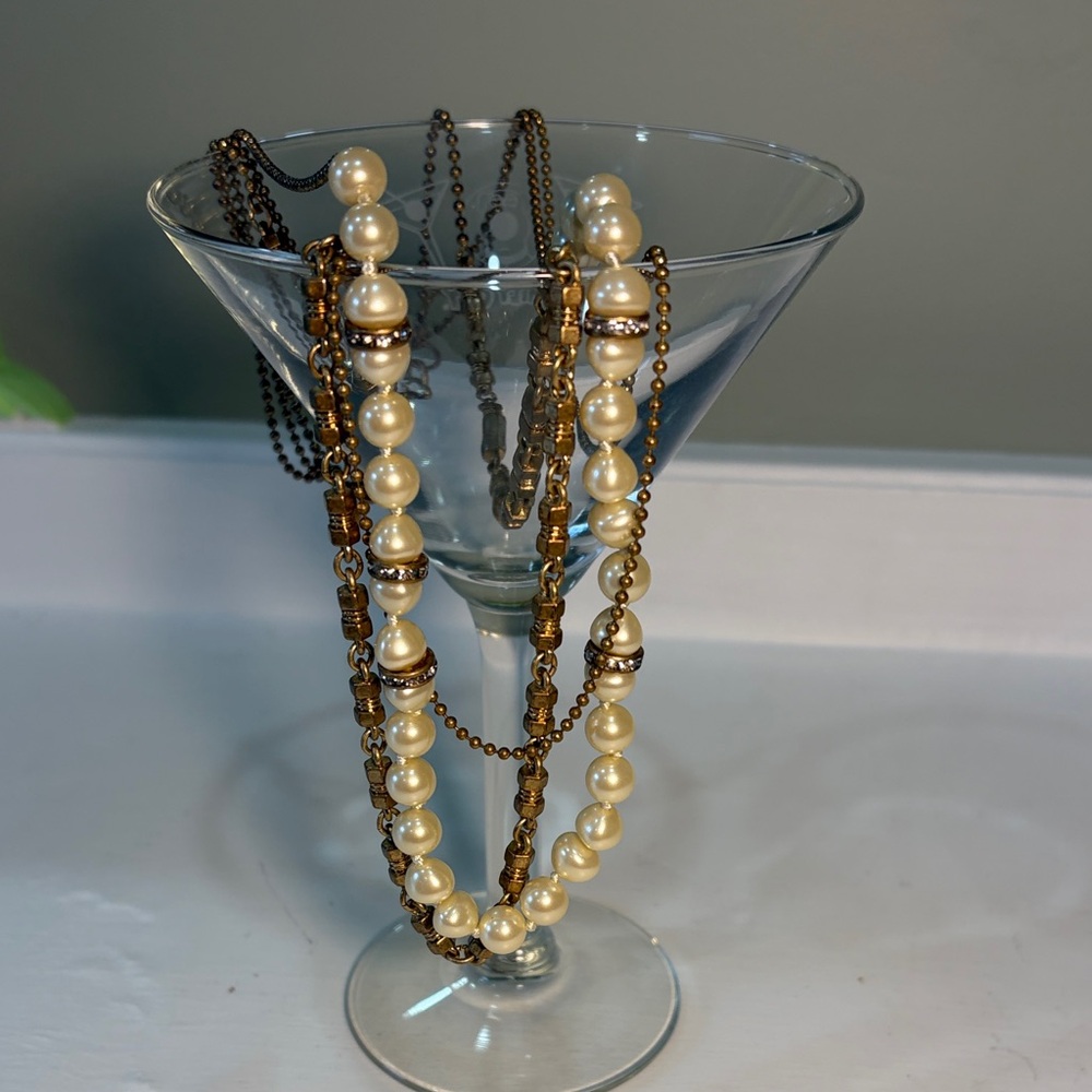 J.Crew Multi-Strand Layered Faux Pearl & Gold-Tone Necklace